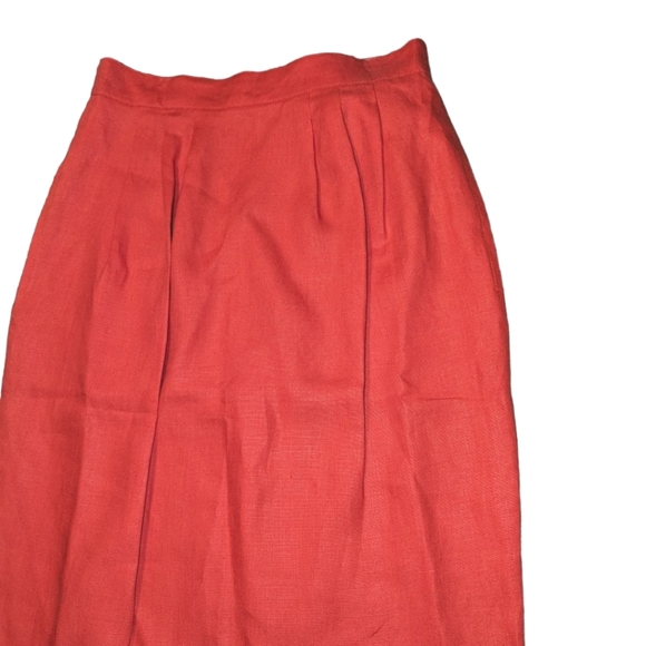 100% Flax Linen Orange Pencil Lined Pleated Pull On Pencil Skirt 8 - Picture 3 of 13